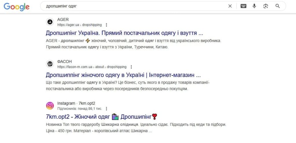 Пошук постачальників дропшипінгу в Google
