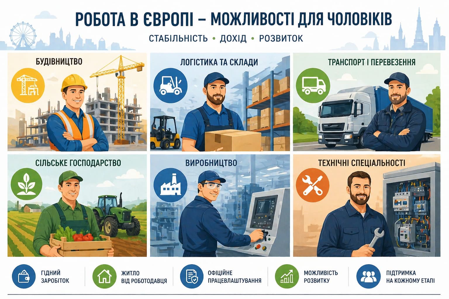 Популярні напрямки роботи у Європі
