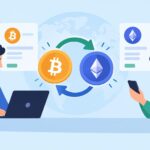 Ілюстрація обміну криптовалют Bitcoin та Ethereum