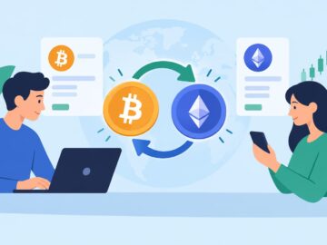 Ілюстрація обміну криптовалют Bitcoin та Ethereum